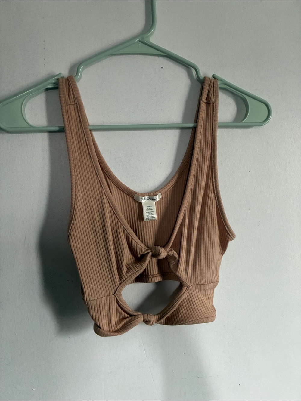 Fashion Nova Ribbed Knot-Front Crop Top - Taupe